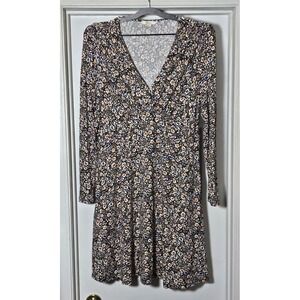 Boden Floral Jersey Knit Dress Size 12R Smocked At Shoulders Midi Pockets